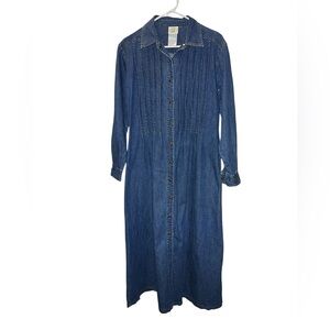 Vintage Laura Ashley Denim Maxi Dress Button Up Collar Long Cottage Prairie Sz 8